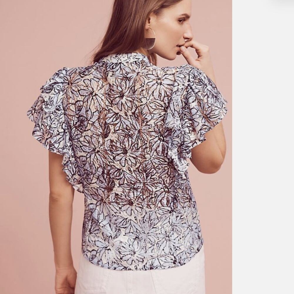 Anthropologie Dina Agam Jolyn Lace Flutter Blouse